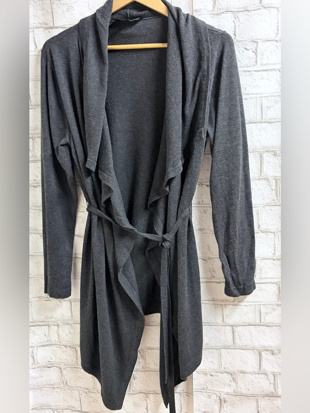 Hilary Radley Women's Grey Charcoal Waterfall Belted Open Cardigan Sweater